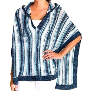 Womens Striped Hooded Sweater Poncho - XS/S
